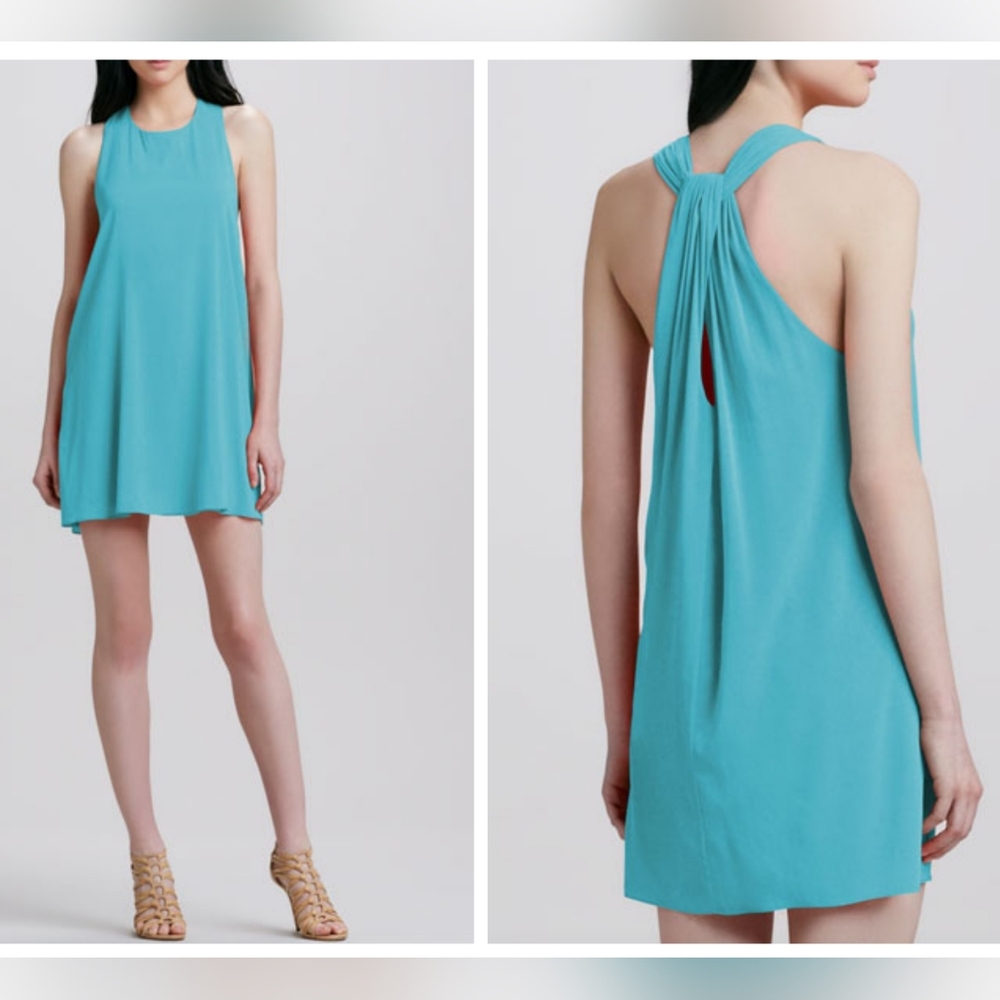 Alice + Olivia Liz Twist Back Tunic Dress Teal / Turquoise Silk Blend Size Small